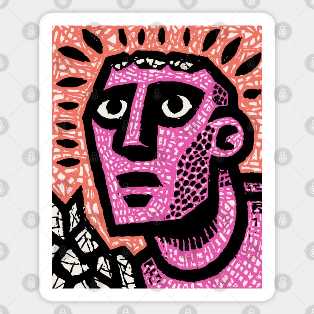 Stone Man Awakening – Inner Energy Linocut Magnet by TuncGK